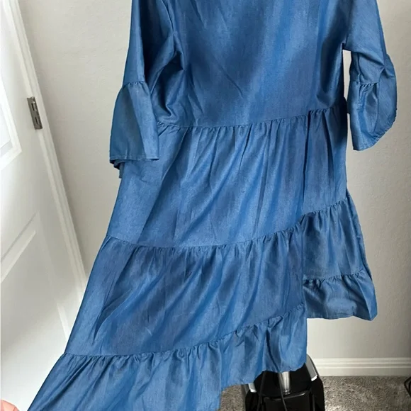 Blue Button-Up Tiered Dress - Picture 4 of 9